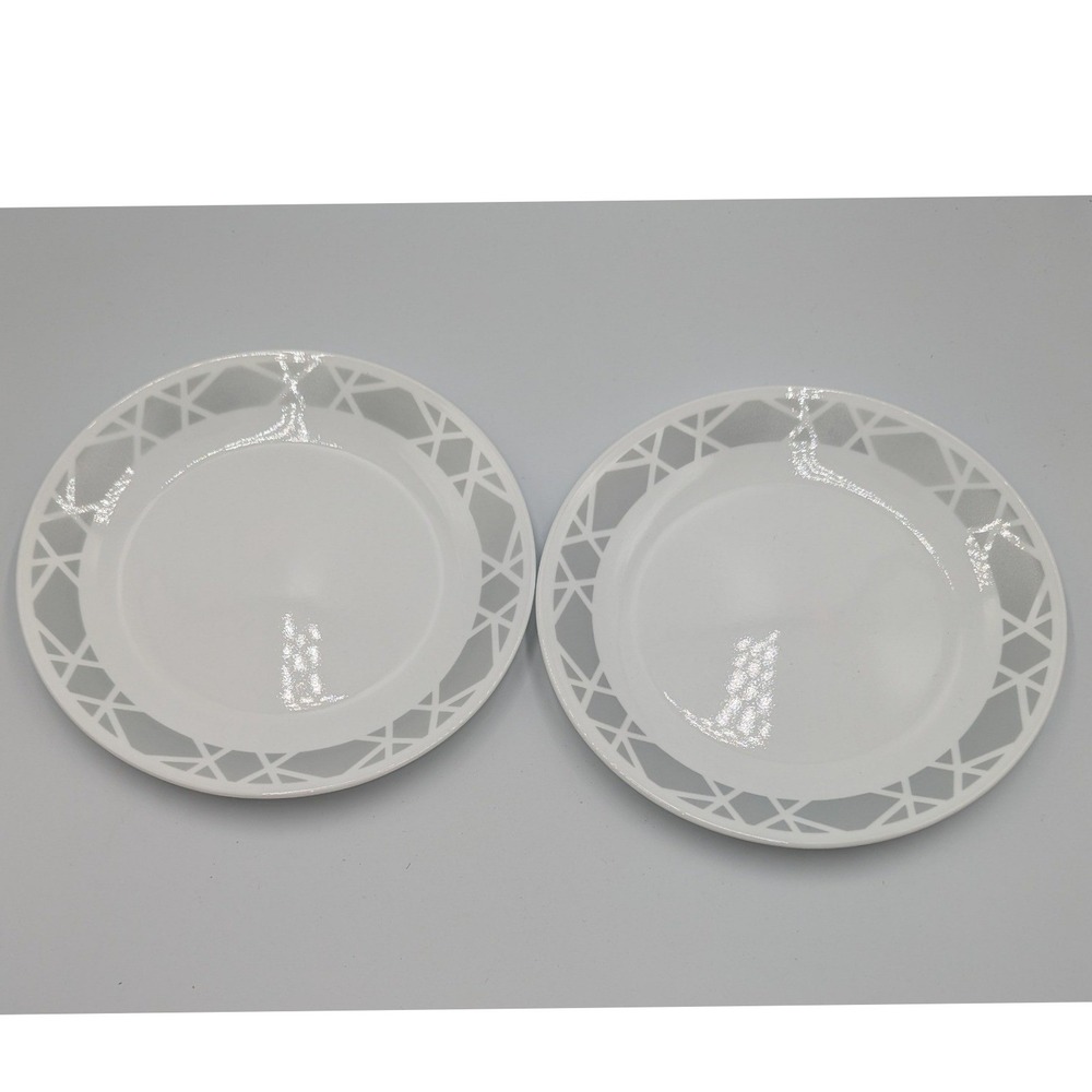 Corning Corelle Modena Salad Plates White Grey Geometric Lattice 8.5 Inch 2